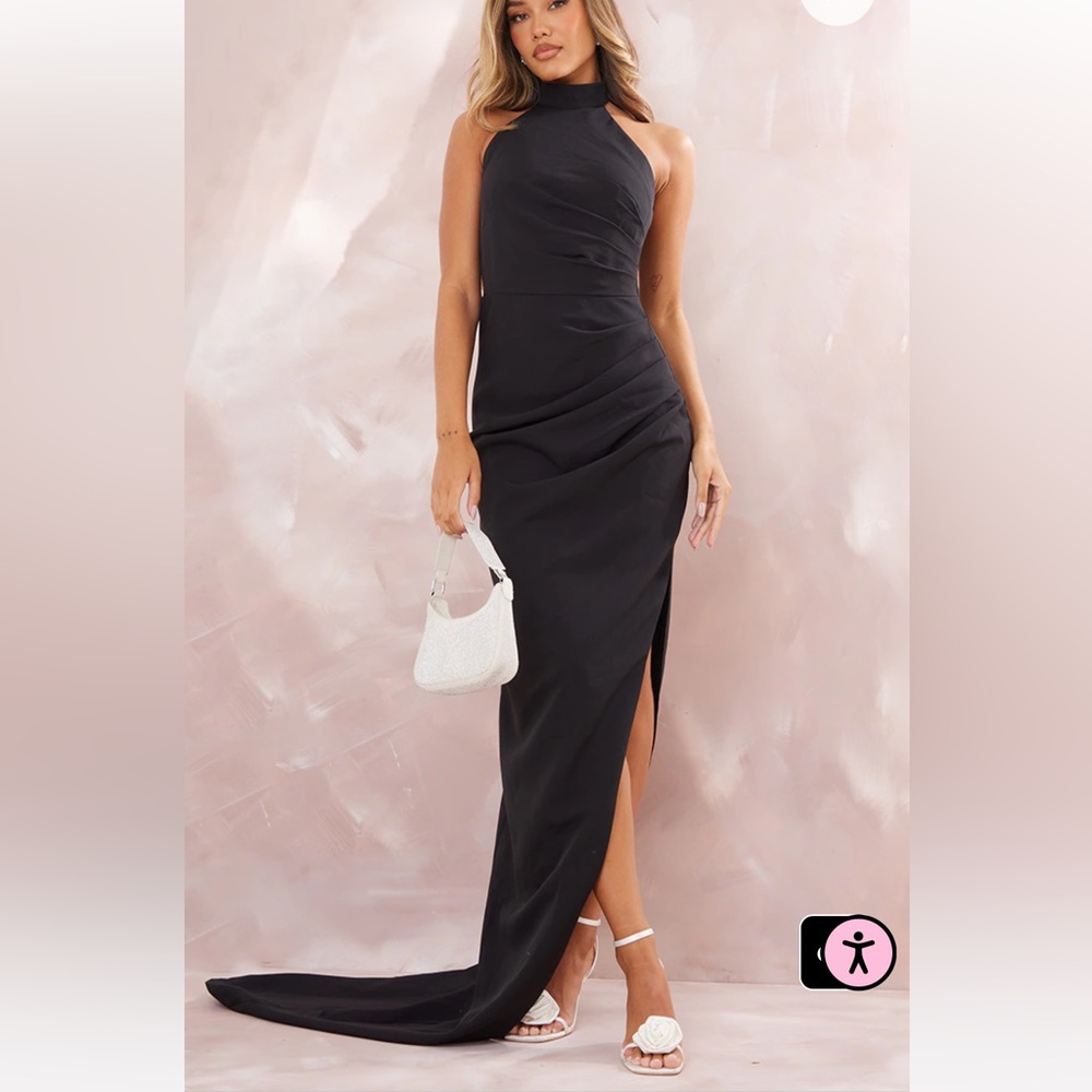 black high neck drape maxi dress